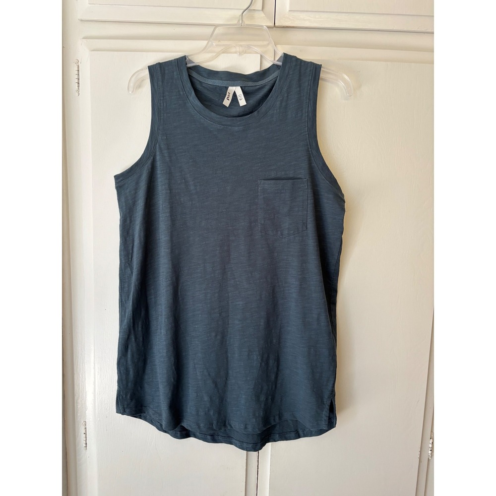 Pact Organic Cotton Slub Tank Top Medium Blue Grey Pocket Sleeveless Crew Neck